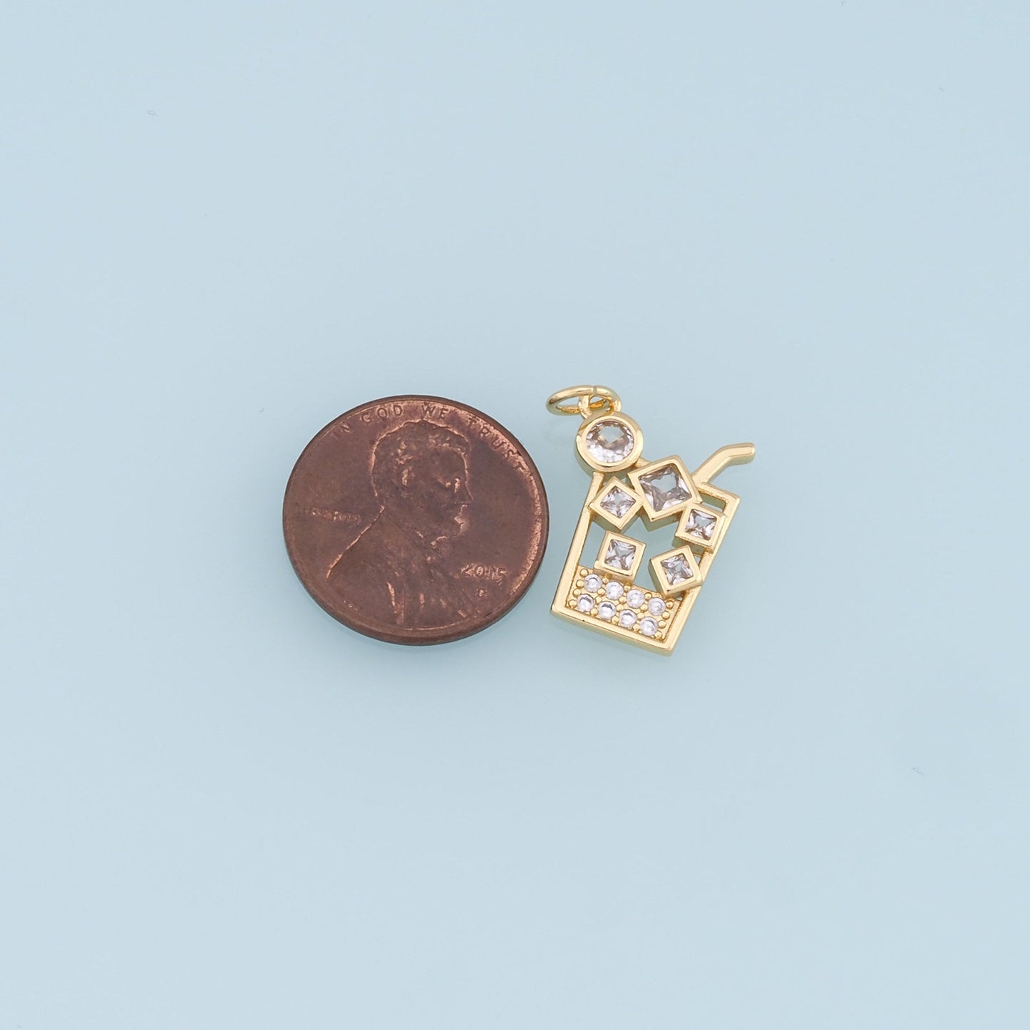 Gold drinks Charms,18K Gold Filled cup Pendant,CZ Micro Pave cup Charm Bracelet Necklace for DIY Jewelry Making Supply
