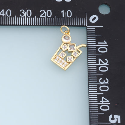 Gold drinks Charms,18K Gold Filled cup Pendant,CZ Micro Pave cup Charm Bracelet Necklace for DIY Jewelry Making Supply
