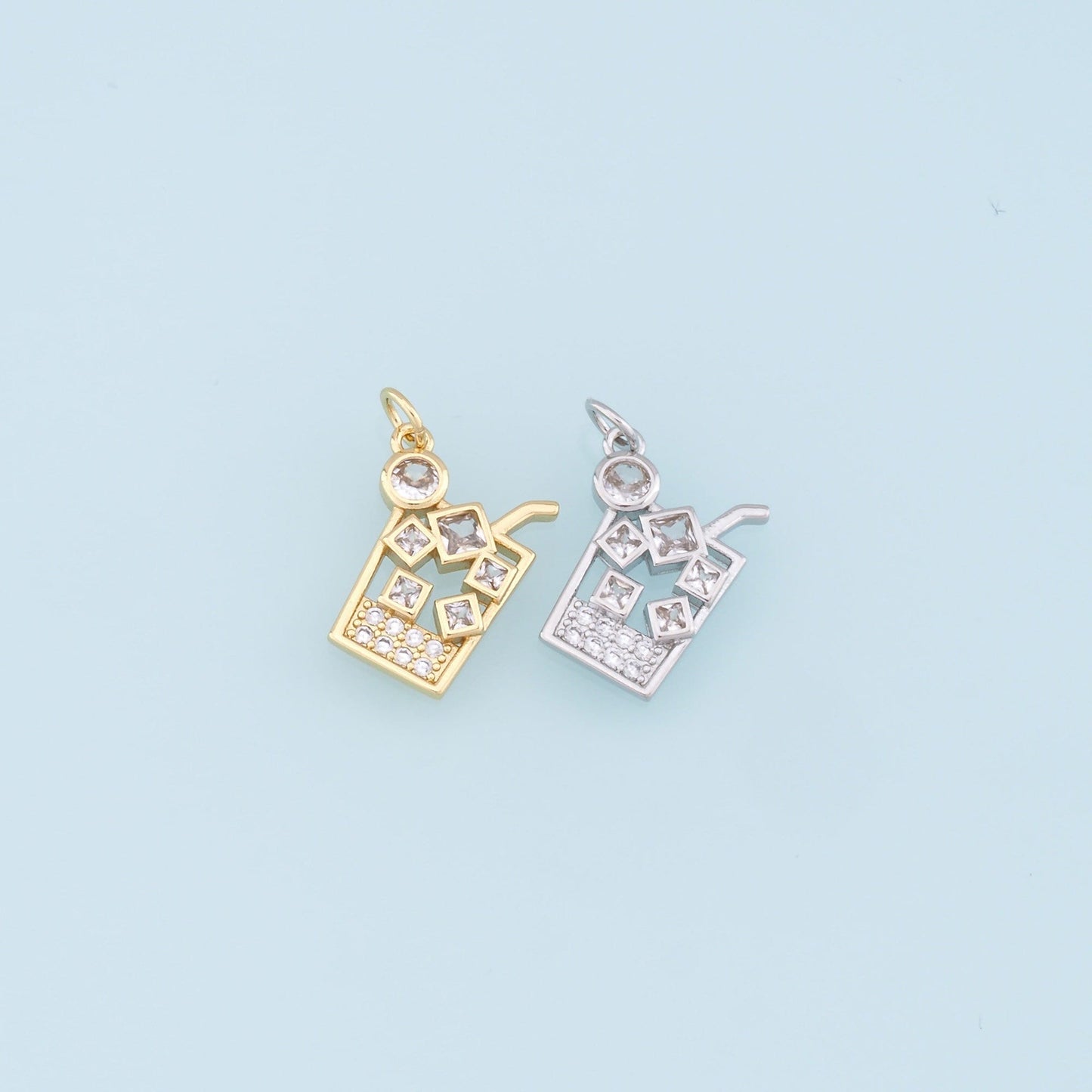Gold drinks Charms,18K Gold Filled cup Pendant,CZ Micro Pave cup Charm Bracelet Necklace for DIY Jewelry Making Supply