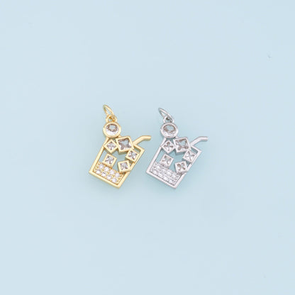 Gold drinks Charms,18K Gold Filled cup Pendant,CZ Micro Pave cup Charm Bracelet Necklace for DIY Jewelry Making Supply