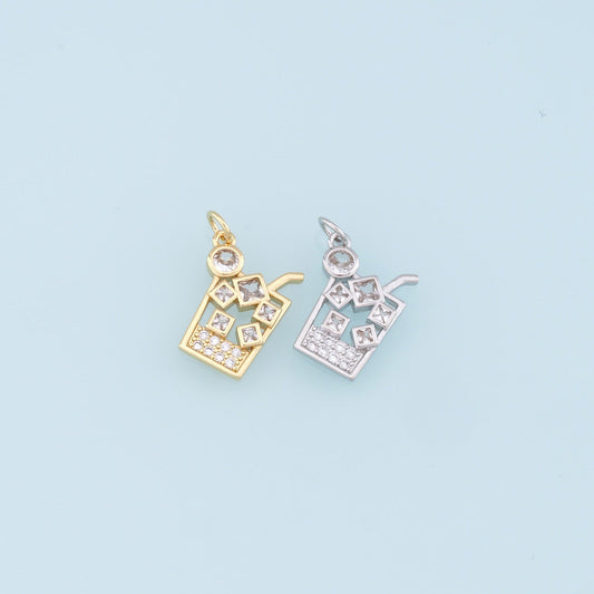 Gold drinks Charms,18K Gold Filled cup Pendant,CZ Micro Pave cup Charm Bracelet Necklace for DIY Jewelry Making Supply