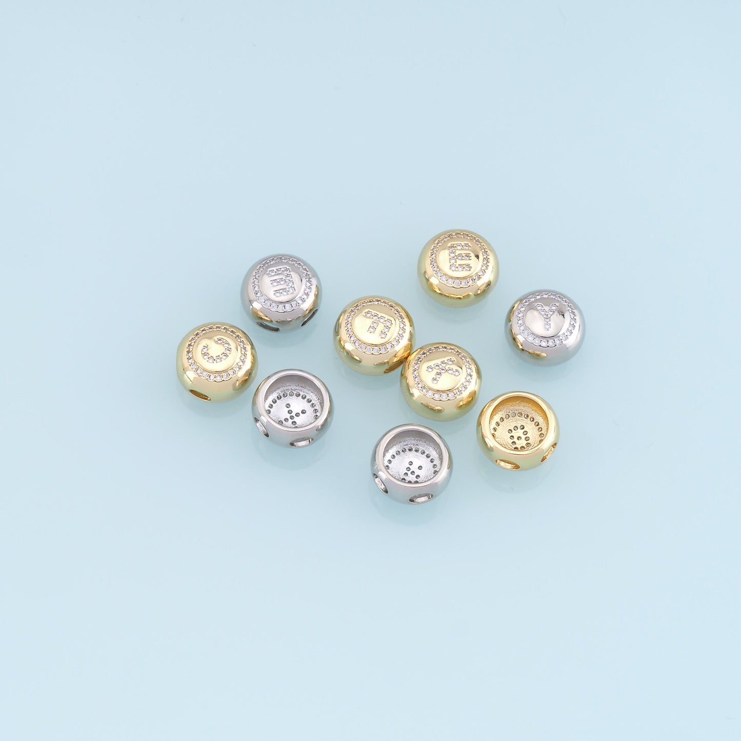 Gold letter Charms,18K Gold Filled Round letter Pendant,perforation initial Charm Bracelet Necklace for DIY Jewelry Making Supply