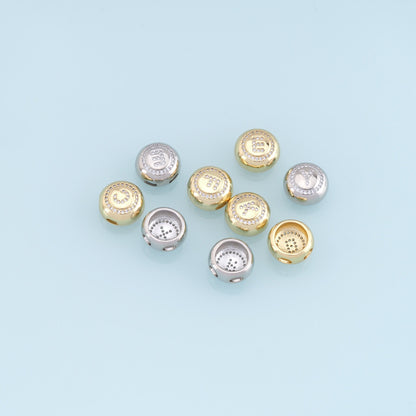 Gold letter Charms,18K Gold Filled Round letter Pendant,perforation initial Charm Bracelet Necklace for DIY Jewelry Making Supply