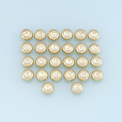 Gold letter Charms,18K Gold Filled Round letter Pendant,perforation initial Charm Bracelet Necklace for DIY Jewelry Making Supply