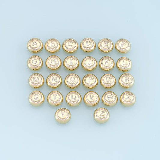 Gold letter Charms,18K Gold Filled Round letter Pendant,perforation initial Charm Bracelet Necklace for DIY Jewelry Making Supply