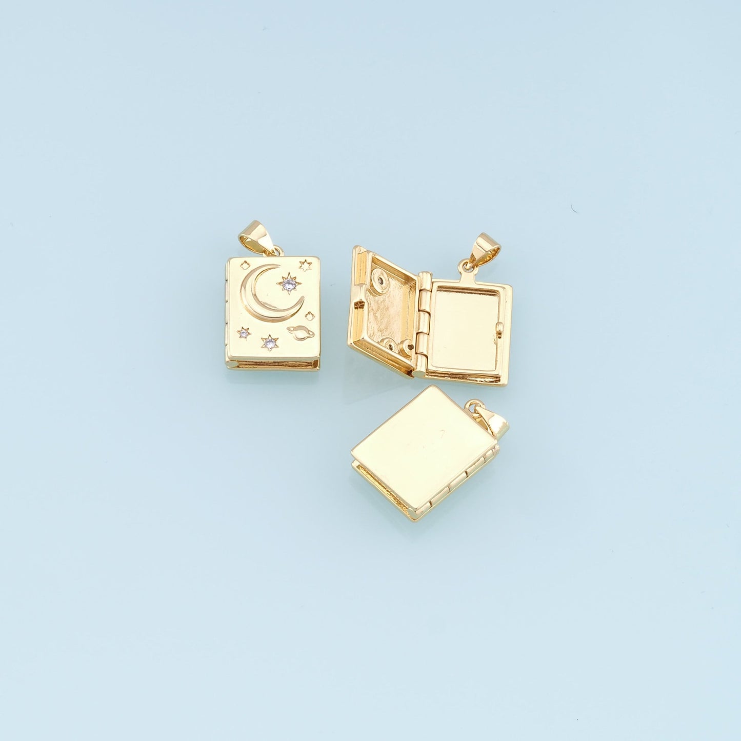 Gold Moon Star Charms,18K Gold Filled Openable Diary Book Pendant,Rectangle Star Charm Bracelet Necklace for DIY Jewelry Making Supply