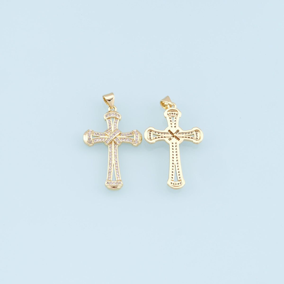 Gold Cross Charms,18K Gold Filled Cross Pendant,CZ Micro Pave Cross Charm Bracelet Necklace for DIY Jewelry Making Supply
