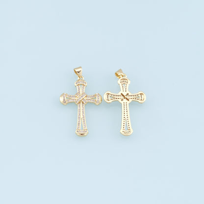 Gold Cross Charms,18K Gold Filled Cross Pendant,CZ Micro Pave Cross Charm Bracelet Necklace for DIY Jewelry Making Supply