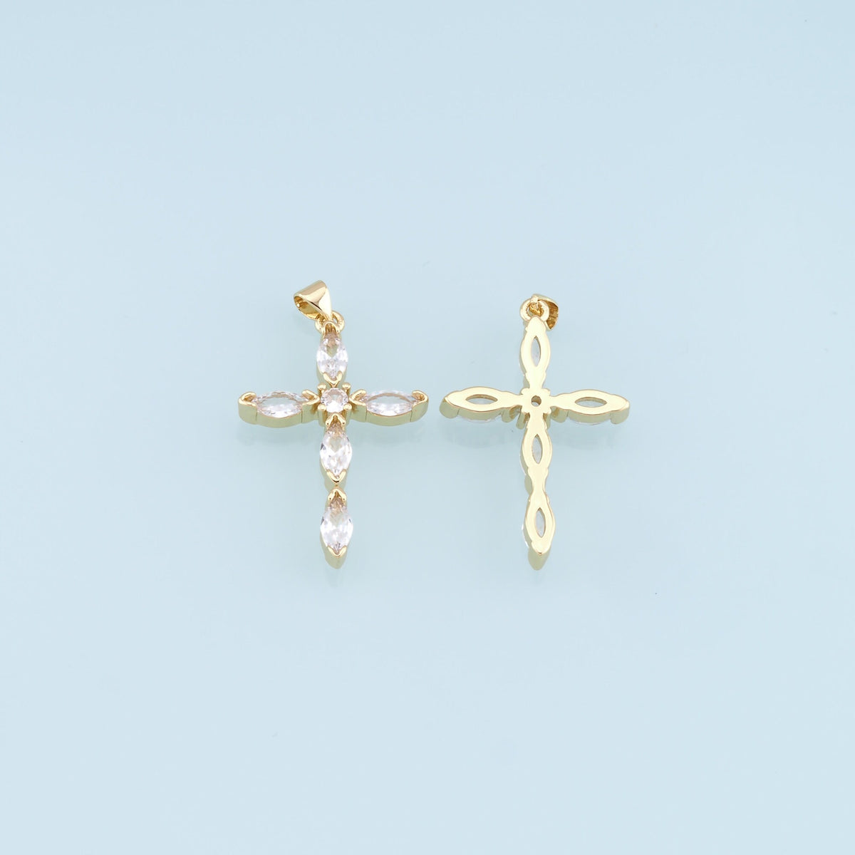 18K Gold Filled Crystal Cross Charm Pendant for Jewelry Making