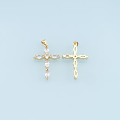18K Gold Filled Crystal Cross Charm Pendant for Jewelry Making