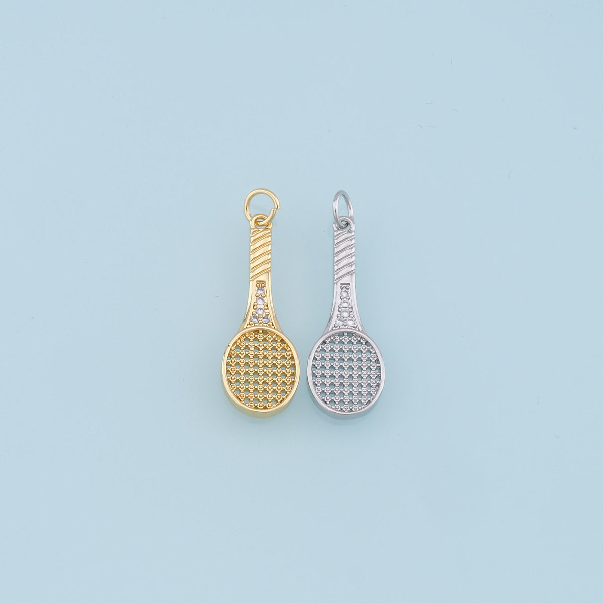 Gold tennis racket Charms,18K Gold Filled CZ tennis racket Pendant,tennis racket Charm Bracelet Necklace for DIY Jewelry Maki