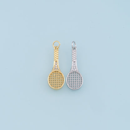 Gold tennis racket Charms,18K Gold Filled CZ tennis racket Pendant,tennis racket Charm Bracelet Necklace for DIY Jewelry Maki