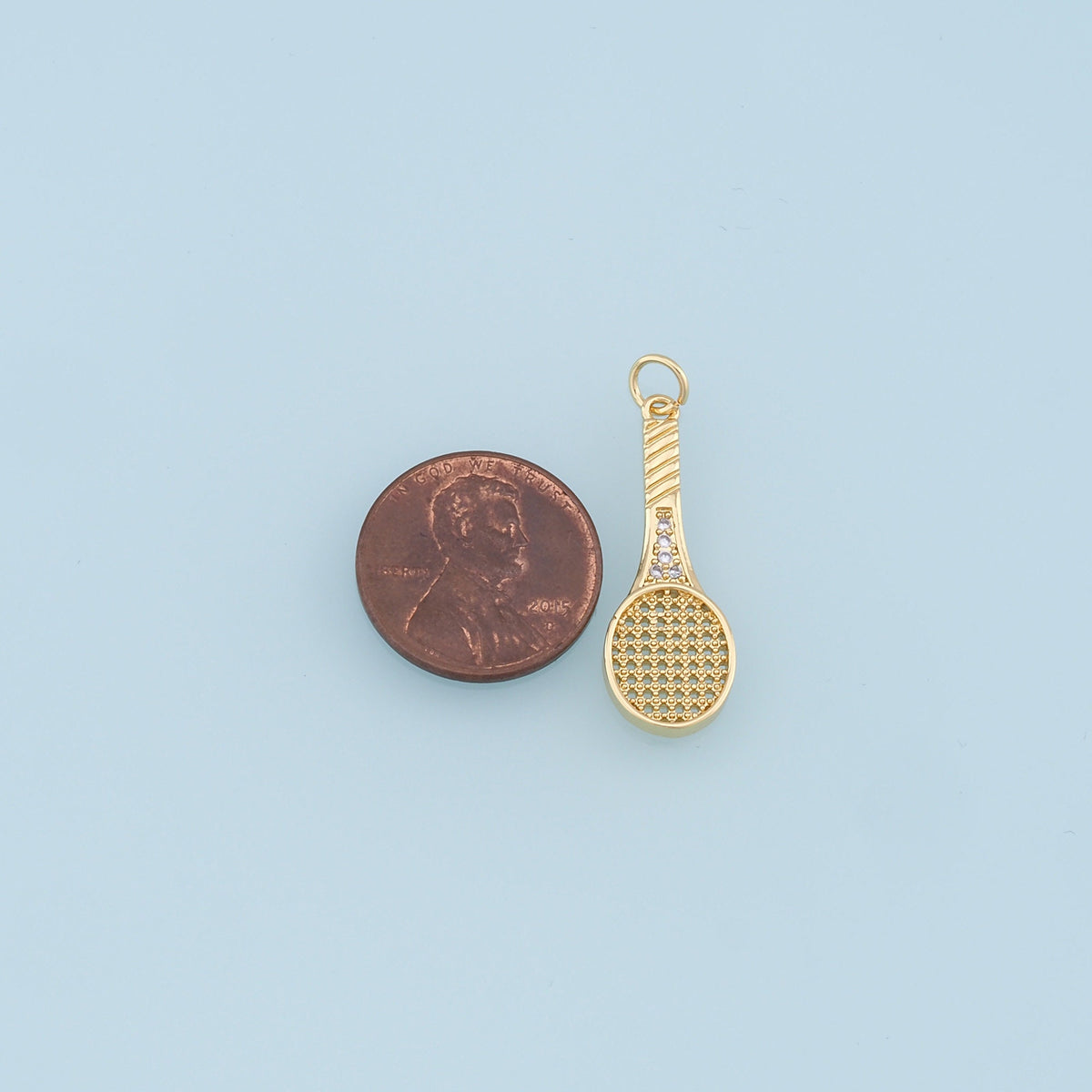 Gold tennis racket Charms,18K Gold Filled CZ tennis racket Pendant,tennis racket Charm Bracelet Necklace for DIY Jewelry Maki