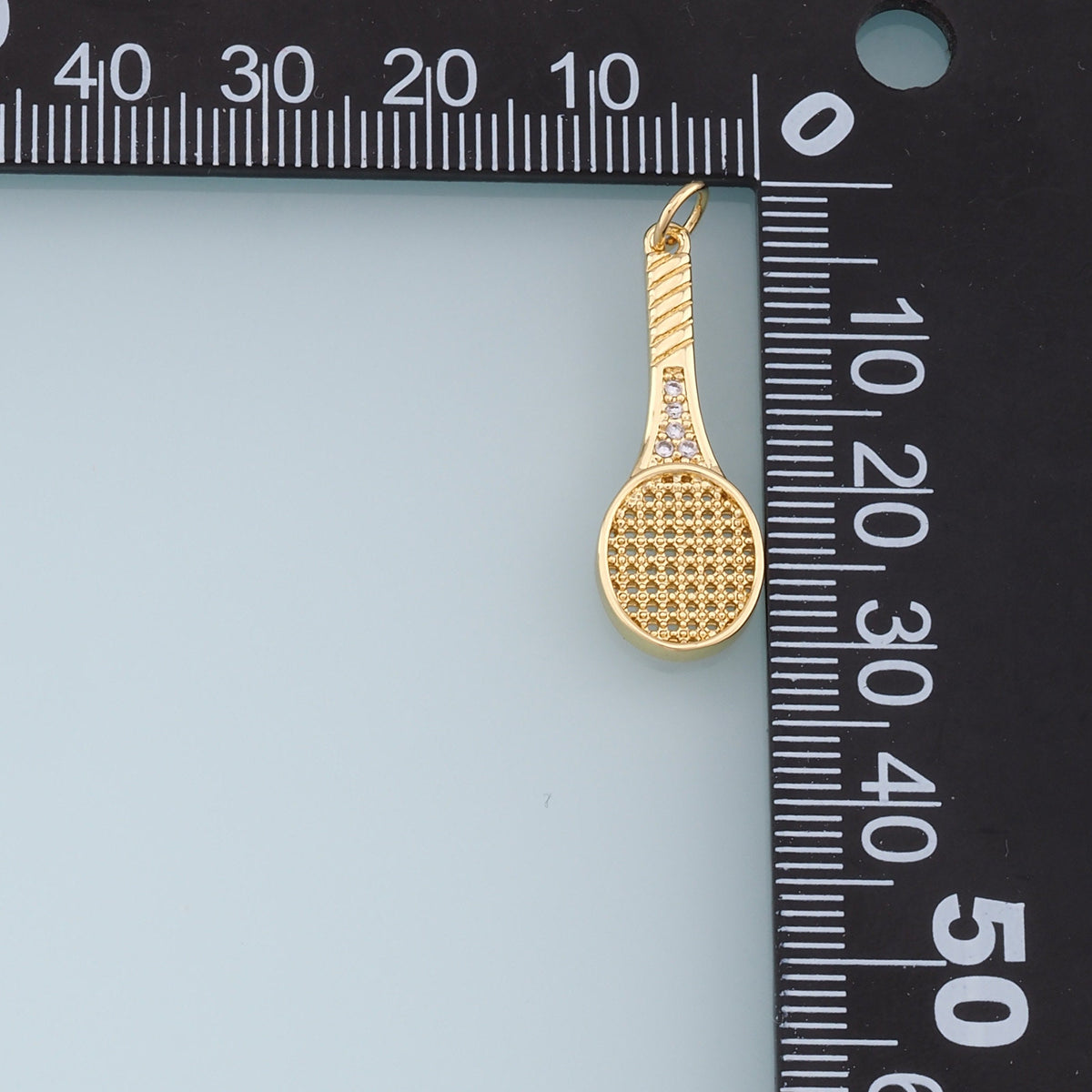 Gold tennis racket Charms,18K Gold Filled CZ tennis racket Pendant,tennis racket Charm Bracelet Necklace for DIY Jewelry Maki