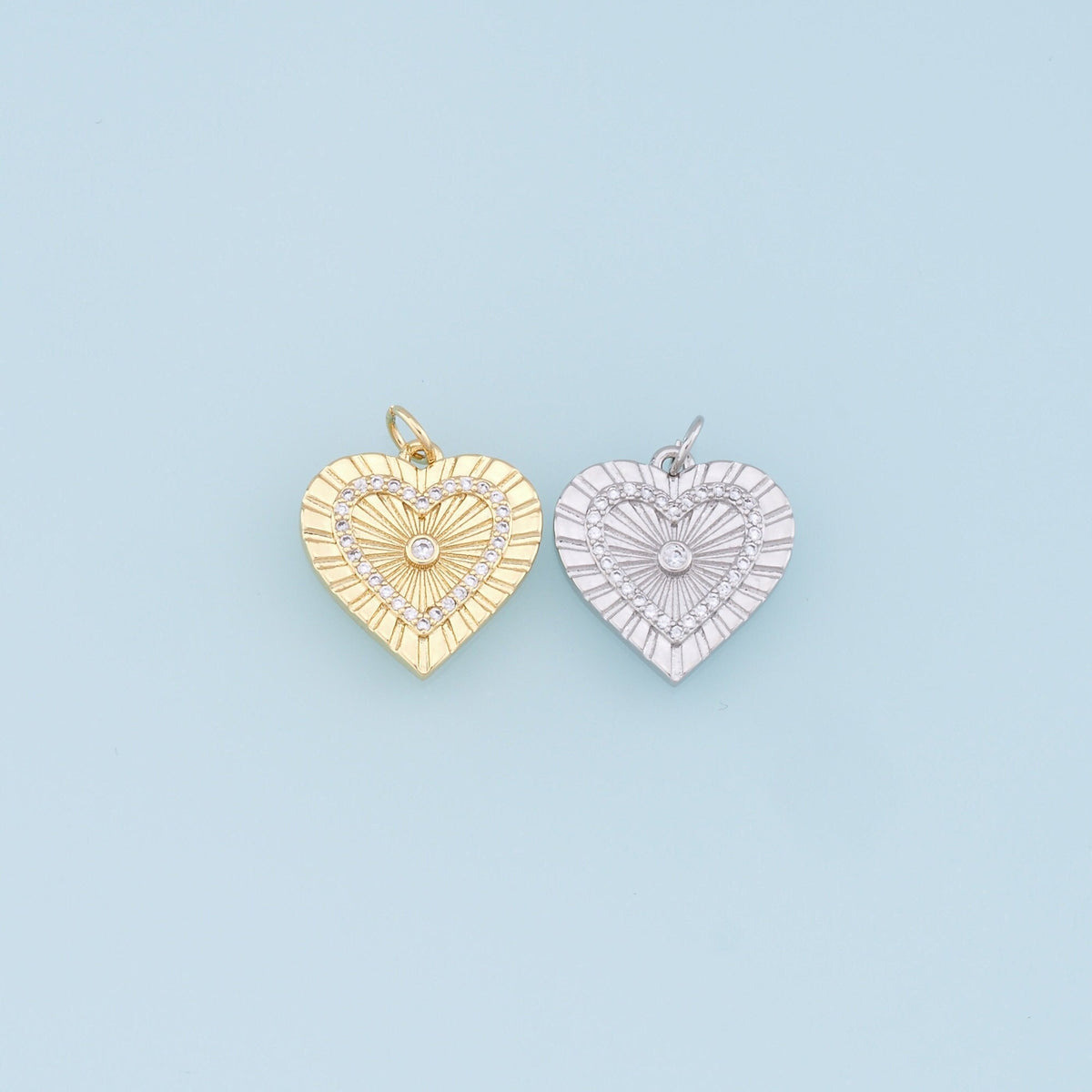 18K Gold Filled Cubic Zirconia Heart Charm Pendant for Jewelry Making