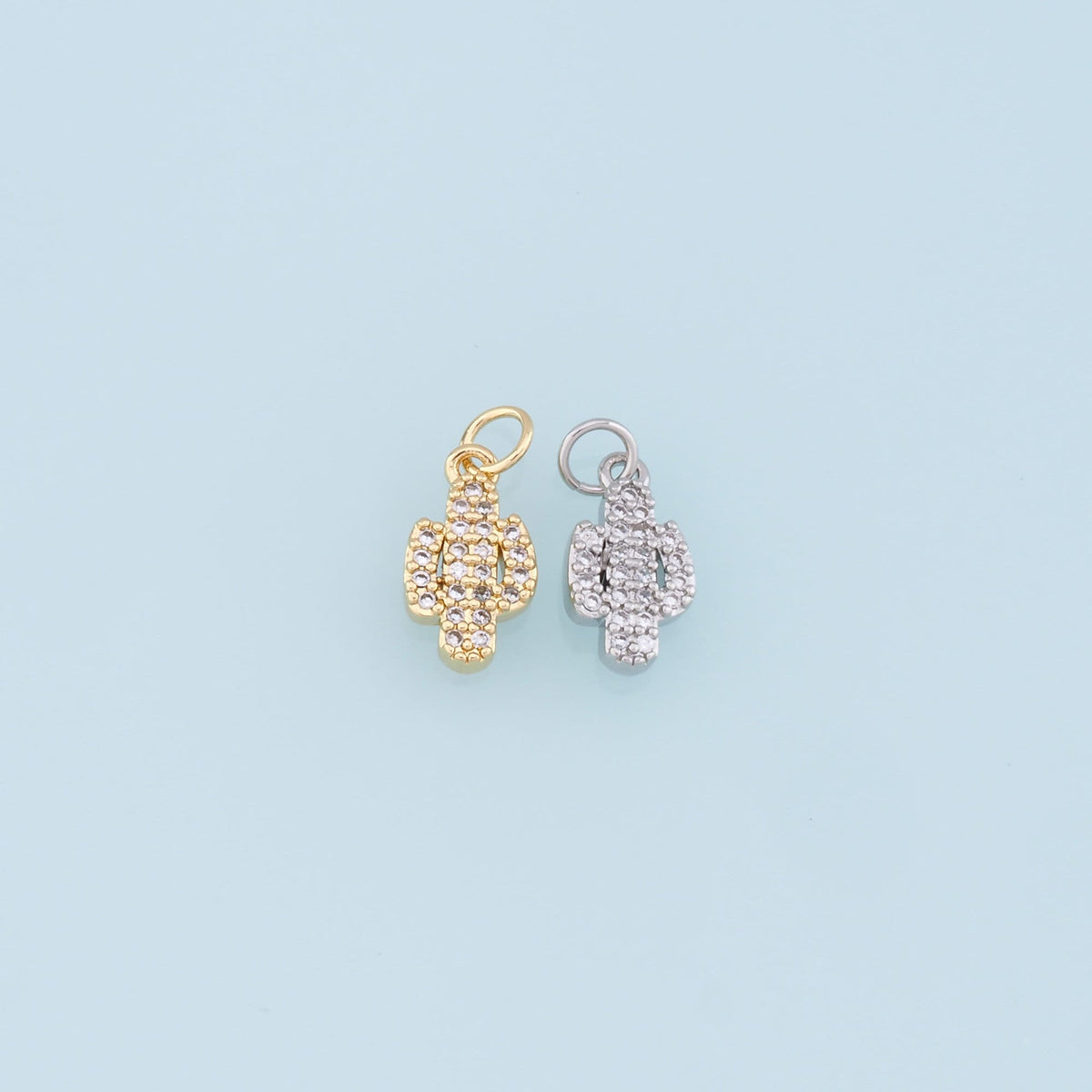 Gold Cactus Charms,18K Gold Filled CZ Micro Pave Cactus Pendant,Desert Charm Bracelet Necklace for DIY Jewelry Making Supply