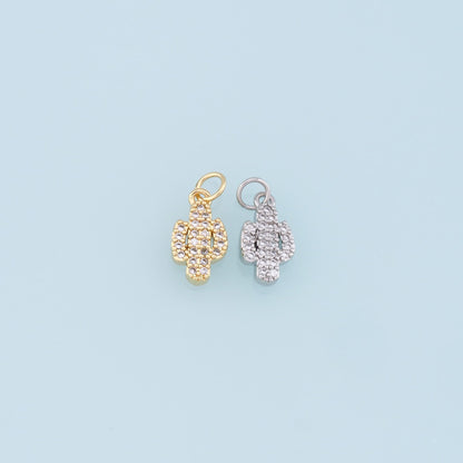 Gold Cactus Charms,18K Gold Filled CZ Micro Pave Cactus Pendant,Desert Charm Bracelet Necklace for DIY Jewelry Making Supply