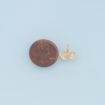 Gold Double Heart Charms,18K Gold Filled Heart Pendant,CZ Micro Pave Heart Charm Bracelet Necklace for DIY Jewelry Making Supply