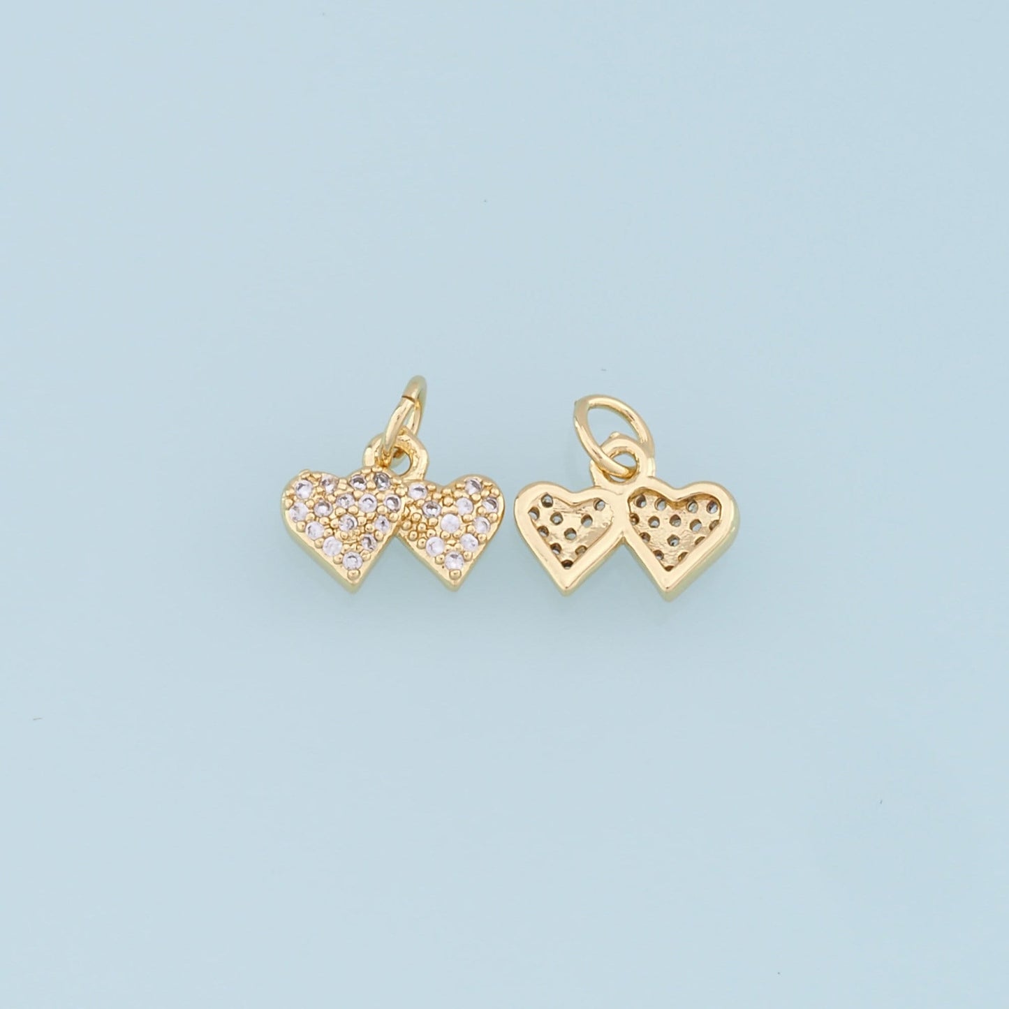 Gold Double Heart Charms,18K Gold Filled Heart Pendant,CZ Micro Pave Heart Charm Bracelet Necklace for DIY Jewelry Making Supply