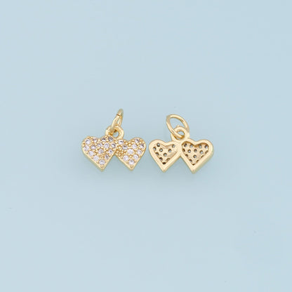 Gold Double Heart Charms,18K Gold Filled Heart Pendant,CZ Micro Pave Heart Charm Bracelet Necklace for DIY Jewelry Making Supply