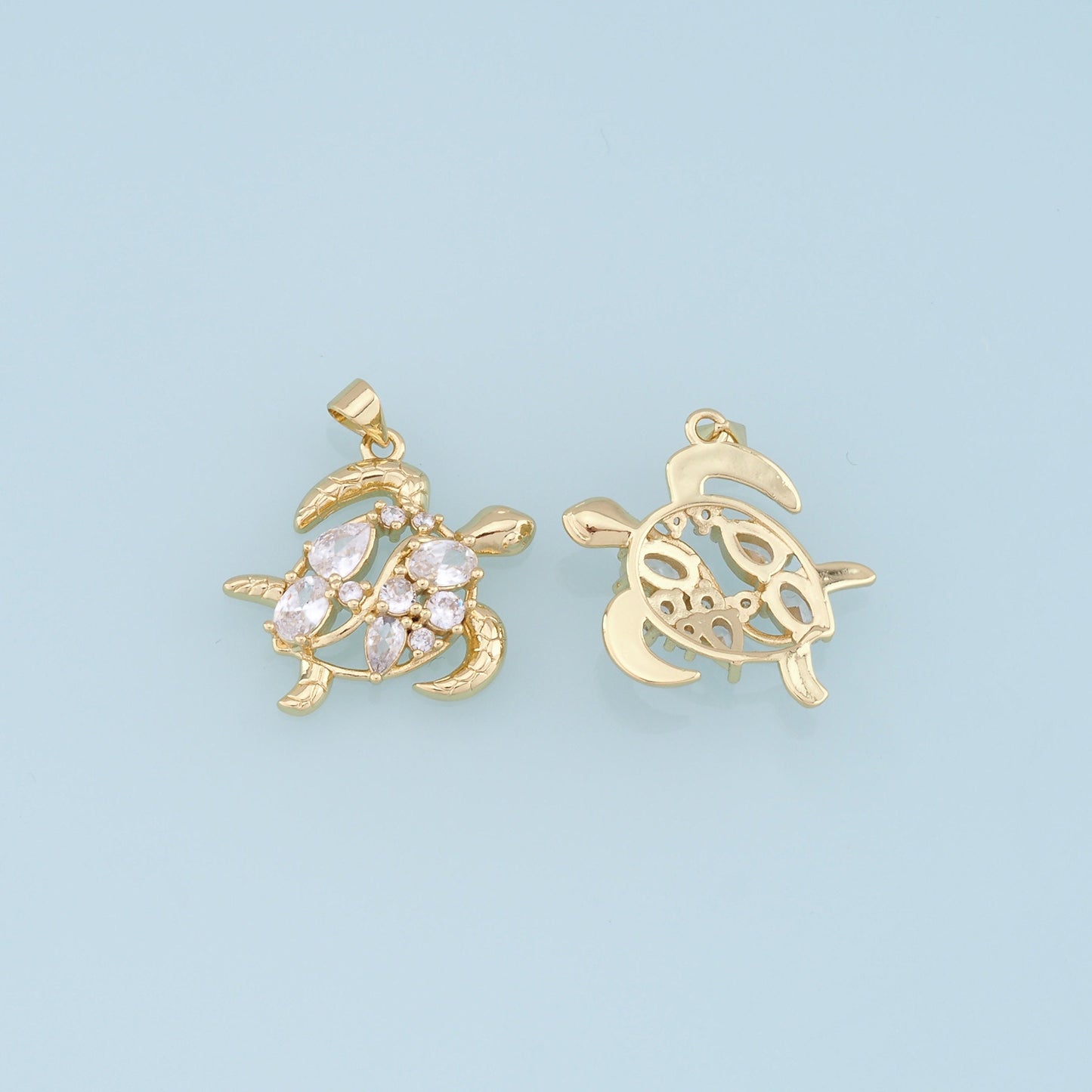 Gold Turtle Charms,18K Gold Filled Turtle Pendant,CZ Turtle Charm Bracelet Necklace for DIY Jewelry Making Supply
