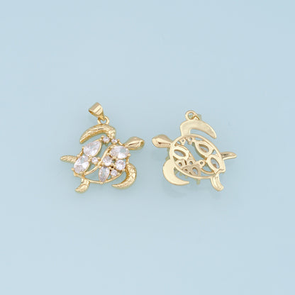 Gold Turtle Charms,18K Gold Filled Turtle Pendant,CZ Turtle Charm Bracelet Necklace for DIY Jewelry Making Supply