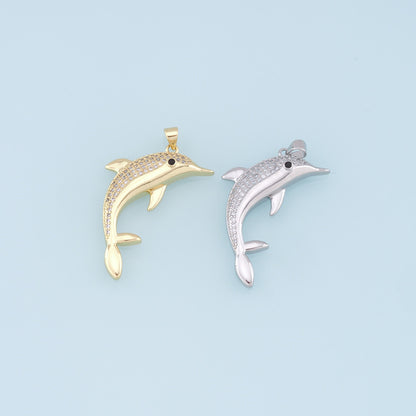 18K Gold Filled Dolphin CZ Charm Pendant for Jewelry Making