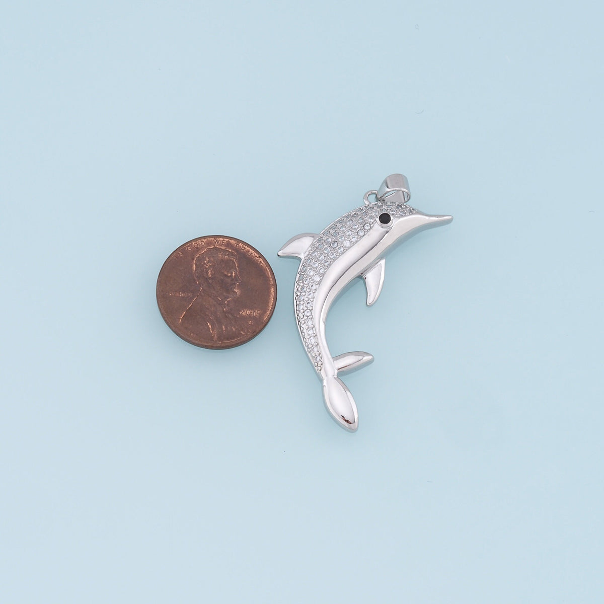 18K Gold Filled Dolphin CZ Charm Pendant for Jewelry Making