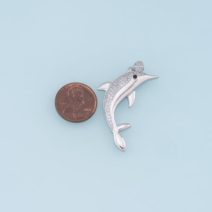 18K Gold Filled Dolphin CZ Charm Pendant for Jewelry Making