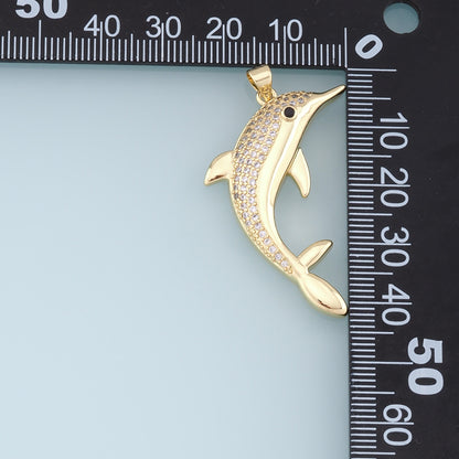 18K Gold Filled Dolphin CZ Charm Pendant for Jewelry Making