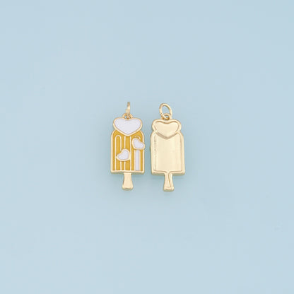 Ice Cream Charms,18K Gold Filled Enamel Ice Cream Pendant,Cute Ice Cream Heart Charm Bracelet Necklace for DIY Jewelry Making Supply