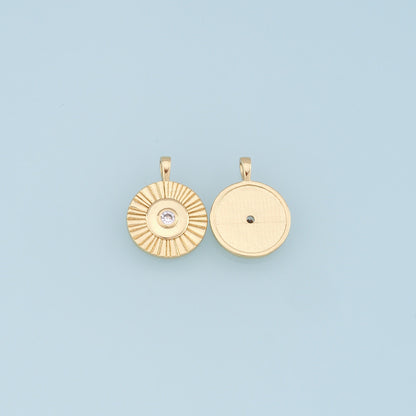 Gold Sun Charms,18K Gold Filled Round Pendant,Round Charm Bracelet Necklace for DIY Jewelry Making Supply