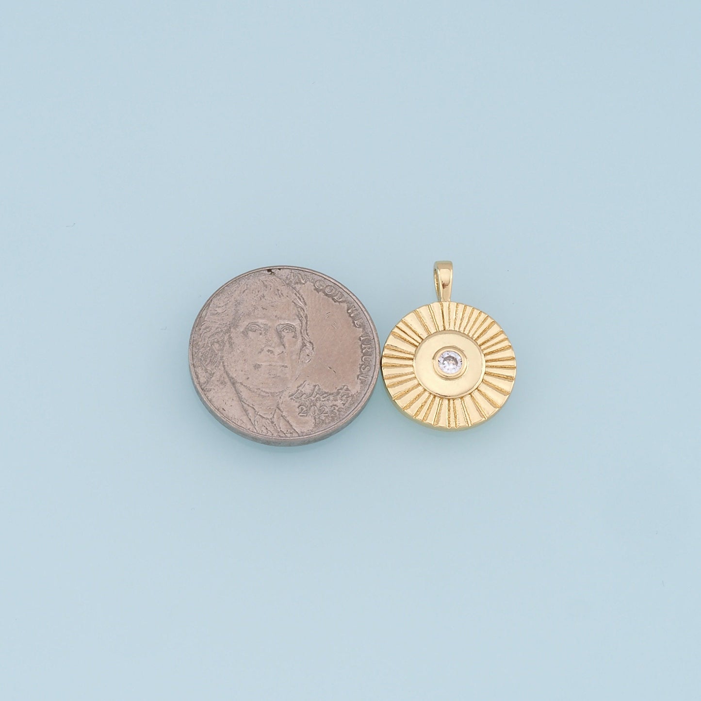 Gold Sun Charms,18K Gold Filled Round Pendant,Round Charm Bracelet Necklace for DIY Jewelry Making Supply