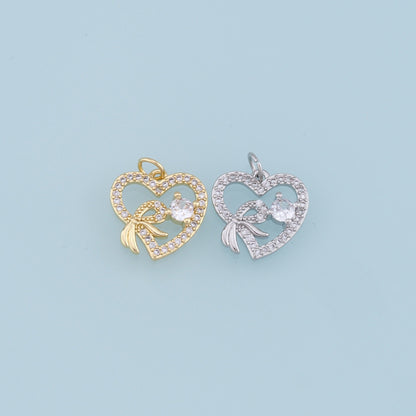 18K Gold Filled Heart CZ Charm Pendant for Jewelry Making