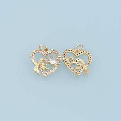 18K Gold Filled Heart CZ Charm Pendant for Jewelry Making