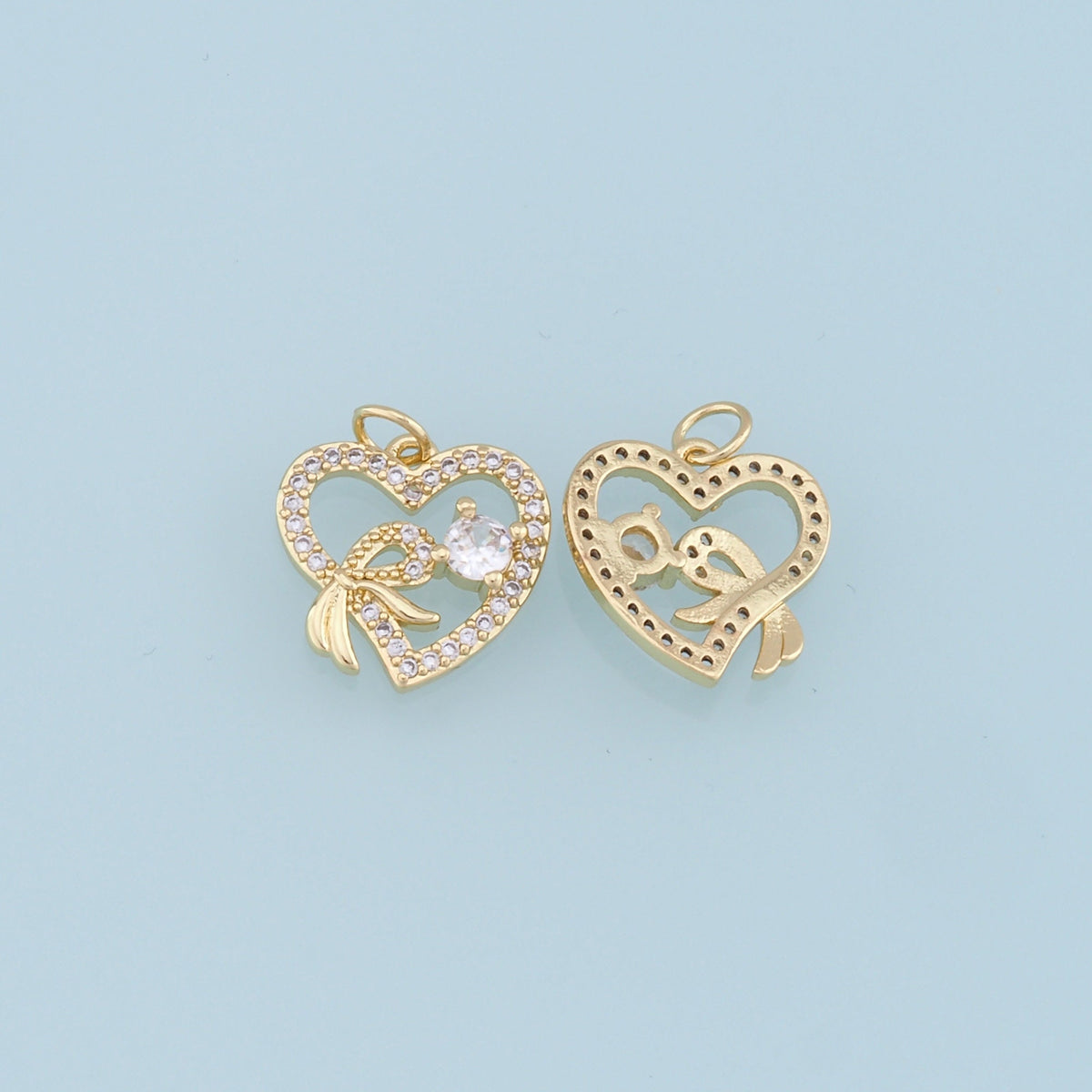 Gold Heart Charms,18K Gold Filled Heart Pendant,CZ Micro Pave Heart Charm Bracelet Necklace for DIY Jewelry Making Supply