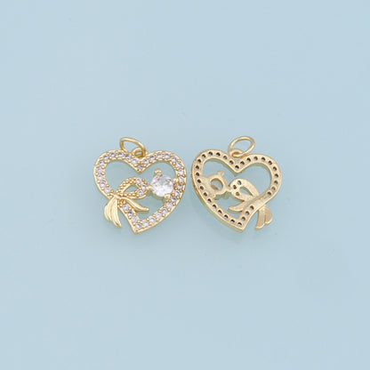 Gold Heart Charms,18K Gold Filled Heart Pendant,CZ Micro Pave Heart Charm Bracelet Necklace for DIY Jewelry Making Supply