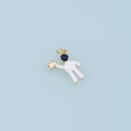 Gold Astronaut Star Charms,18K Gold Filled Astronaut Pendant,Enamel Astronaut Charm Bracelet Necklace for DIY Jewelry Making Supply