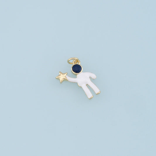 Gold Astronaut Star Charms,18K Gold Filled Astronaut Pendant,Enamel Astronaut Charm Bracelet Necklace for DIY Jewelry Making Supply