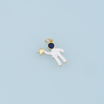 Gold Astronaut Star Charms,18K Gold Filled Astronaut Pendant,Enamel Astronaut Charm Bracelet Necklace for DIY Jewelry Making 