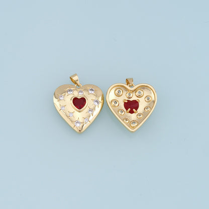 Gold Star Heart Charms,18K Gold Filled Heart Pendant,CZ Micro Pave Heart Charm Bracelet Necklace for DIY Jewelry Making Supply