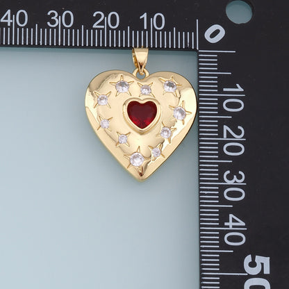 Gold Star Heart Charms,18K Gold Filled Heart Pendant,CZ Micro Pave Heart Charm Bracelet Necklace for DIY Jewelry Making Supply
