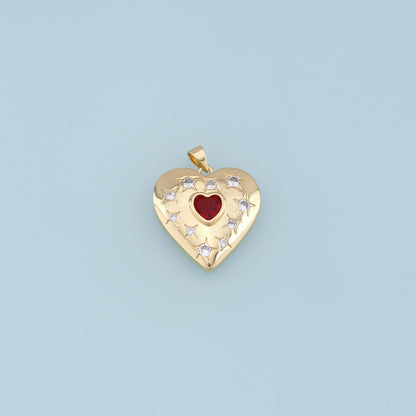 Gold Star Heart Charms,18K Gold Filled Heart Pendant,CZ Micro Pave Heart Charm Bracelet Necklace for DIY Jewelry Making Supply