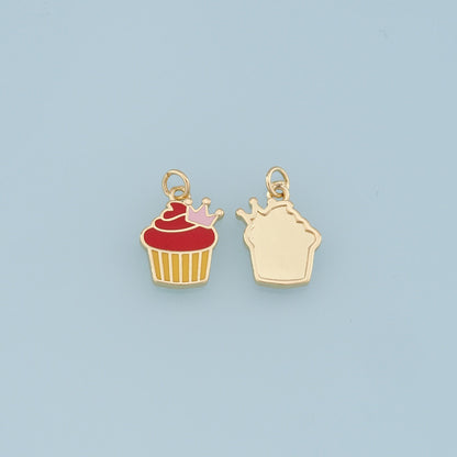 Gold Cake Charms,18K Gold Filled Enamel Cake Pendant,Cute Cake Charm Bracelet Necklace for DIY Jewelry Making Supply