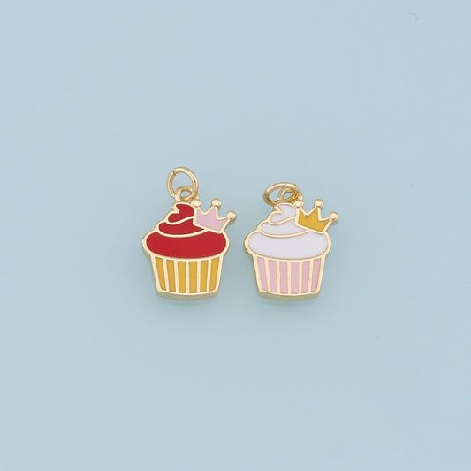 Gold Cake Charms,18K Gold Filled Enamel Cake Pendant,Cute Cake Charm Bracelet Necklace for DIY Jewelry Making Supply