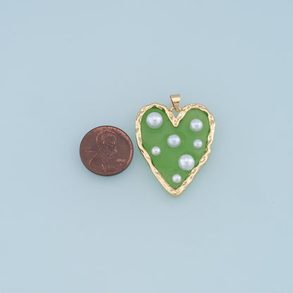 Gold Heart Pearl Charms,18K Gold Filled Clear Enamel Heart Pendant,Color Heart Charm Bracelet Necklace for DIY Jewelry Making
