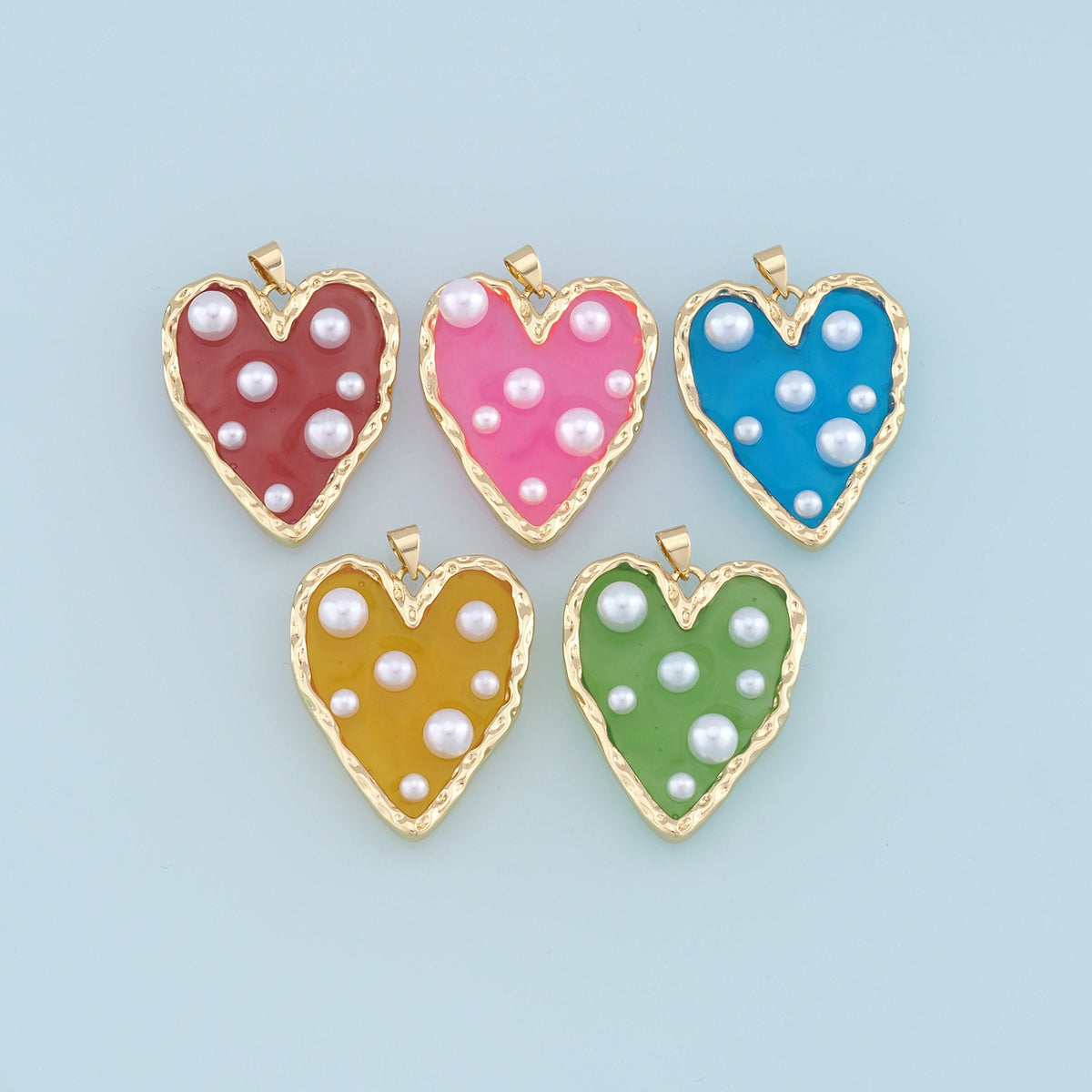 Gold Heart Pearl Charms,18K Gold Filled Clear Enamel Heart Pendant,Color Heart Charm Bracelet Necklace for DIY Jewelry Making