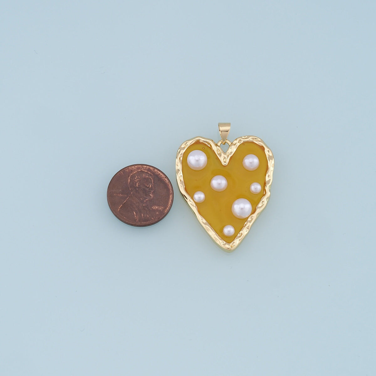 Gold Heart Pearl Charms,18K Gold Filled Clear Enamel Heart Pendant,Color Heart Charm Bracelet Necklace for DIY Jewelry Making