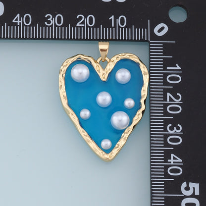 Gold Heart Pearl Charms,18K Gold Filled Clear Enamel Heart Pendant,Color Heart Charm Bracelet Necklace for DIY Jewelry Making