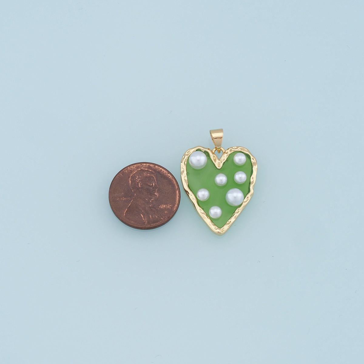 18K Gold Filled Heart Enamel Pearl Charm Pendant for Jewelry Making